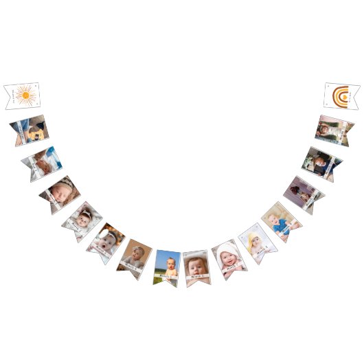 Bohoパーソナライズされた第1誕生日月刊写真 バンティングフラッグ (全)