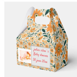 bohoパーソナライズドホワイトオランジェシャワー招待状 フェイバーボックス