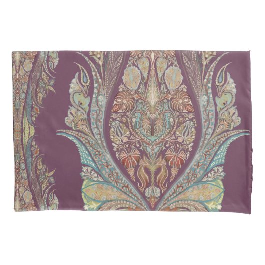 BOHOパープルペイズリートライバルインディアボヘミアンパターン 枕カバー (正面左)