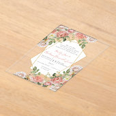 Bohoビクトリアンバラ幾何金ゴールドフレ結婚ーム アクリル招待状 (レイダウン)