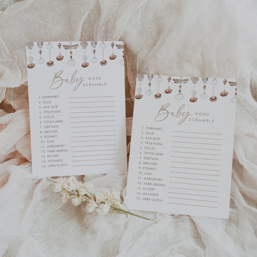 Bohoビーチワードスクランブルベビーシャワーゲーム 招待状