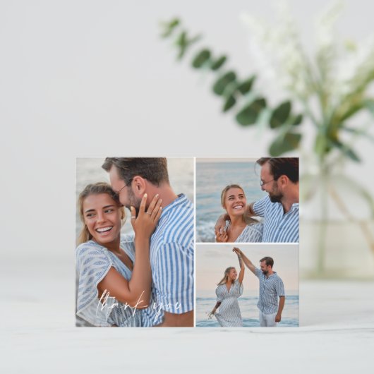 Bohoビーチ写真結婚の感謝はがき ポストカード (スタンド正面)