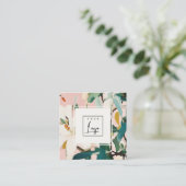 Bohoピカラフルンクティール（緑がかった色）グリーン絵を描フローラロゴ スクエア名刺 (スタンド正面)