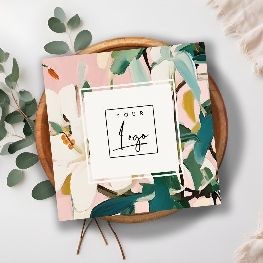 Bohoピカラフルンクティール（緑がかった色）グリーン絵を描フローラロゴ スクエア名刺