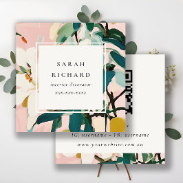 Bohoピカラフルンクティール（緑がかった色）絵を描フローラQRコード スクエア名刺