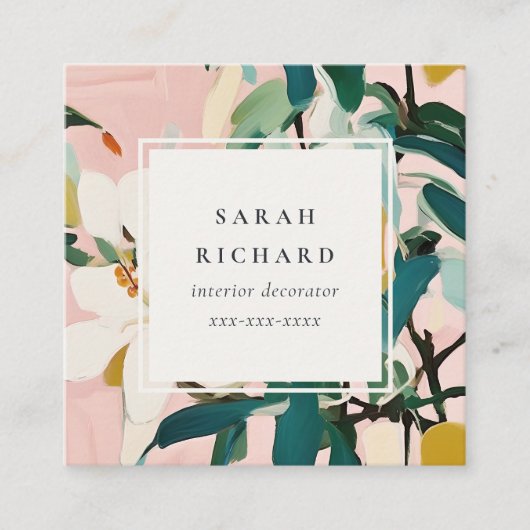 Bohoピカラフルンクティール(緑がかった色)絵を描フローラQRコード スクエア名刺 (正面)
