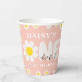 Bohoピンクかわいいデイジー花1st誕生日パーティー 紙コップ