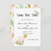 Bohoピンクと金ゴールドの羽が日付を保存 (正面/裏面)