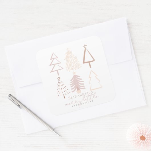 Bohoピンクのクリスマスツリーベビーシャワー スクエアシール (封筒)