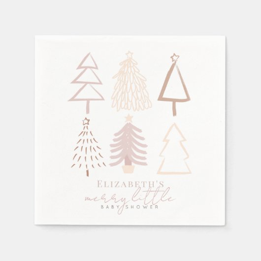 Bohoピンクのクリスマスツリーベビーシャワー スタンダードカクテルナプキン (正面)