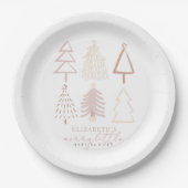 Bohoピンクのクリスマスツリーベビーシャワー ペーパープレート (正面)
