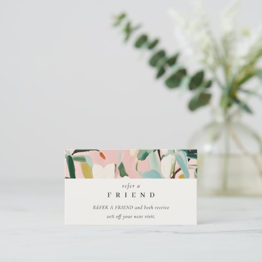 Bohoピンクのティール(緑がかった色)グリーン絵を描フローラ友達を参照する 名刺 (スタンド正面)