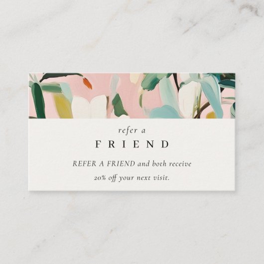 Bohoピンクのティール(緑がかった色)グリーン絵を描フローラ友達を参照する 名刺 (正面)