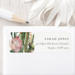 BOHOピンクのフローラサボテンの葉の水色アドレス ラベル