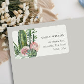 BOHOピンクのフローラサボテンの葉の水色アドレス ラベル