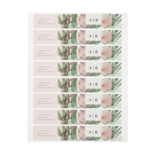 BOHOピンクのフローラサボテンの葉の水色結婚のs ラップアラウンド宛名ラベル (シート)