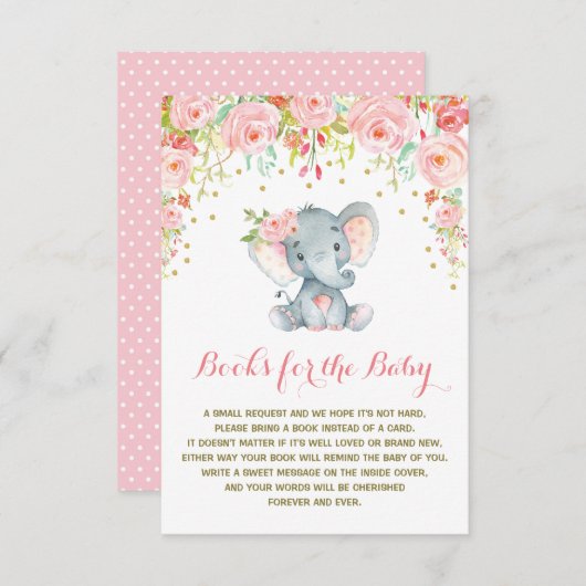 Bohoピンクのフローラゾウがブックインサートカードを持ち込む エンクロージャーカード (正面/裏面)