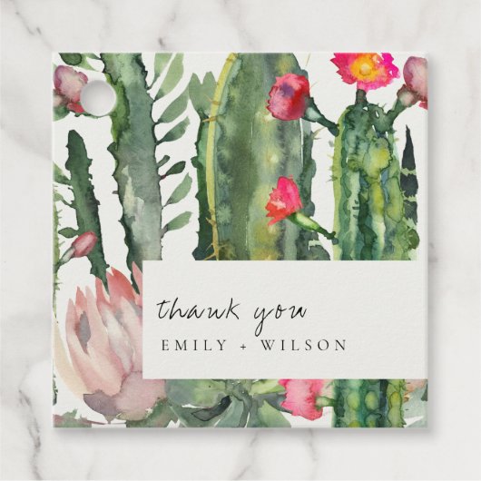 BOHOピンクのフローラ砂漠のサボテンの葉ありがとう フェイバータグ (正面)