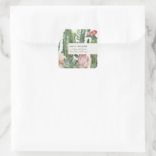 BOHOピンクのフローラ砂漠のサボテンの葉のアドレス スクエアシール (バッグ)