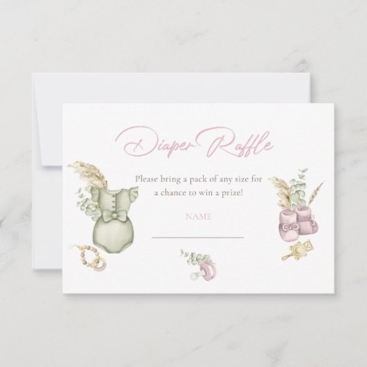 Bohoピンクの女の子の赤ちゃんシャワーおむつラッフルカード 招待状 (正面)