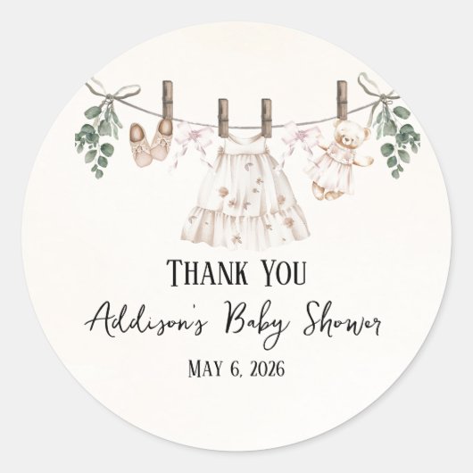 Bohoピンクの女の子の赤ちゃん服ベビーシャワー ラウンドシール (正面)