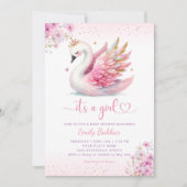 bohoピンクの水の色フローラその女の子の赤ちゃんシャワー 招待状 (正面)