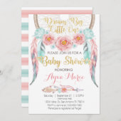 Bohoピンクの青いDreamcatcherのベビーシャワーの招待状 招待状 (正面/裏面)