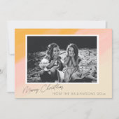 Bohoピンクイエローウォーター色クリスマスカスタム写真 シーズンカード (正面)