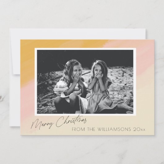 Bohoピンクイエローウォーター色クリスマスカスタム写真 シーズンカード (正面)