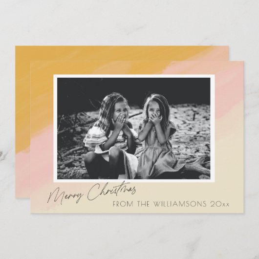 Bohoピンクイエローウォーター色クリスマスカスタム写真 シーズンカード (正面/裏面)
