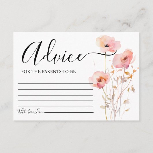 BOHOピンクエレガント赤面花アドバイス赤ちゃんシャワー エンクロージャーカード (正面)