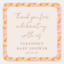 Bohoピンクオレンジフローラかわいい赤ちゃんシャワーありがとう