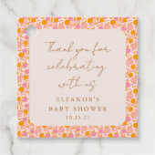 Bohoピンクオレンジフローラかわいい赤ちゃんシャワーありがとう フェイバータグ (正面)