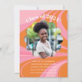 Bohoピンクオレンジ抽象芸術写真卒業パーティー 招待状 (正面)