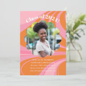 Bohoピンクオレンジ抽象芸術写真卒業パーティー 招待状 (スタンド正面)