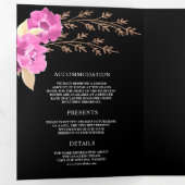 Bohoピンクオーキッドフローラオールインワンブラック結婚ズ 三つ折り招待状 (内部最初)