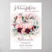 Bohoピンクカボチャ赤ちゃんシャワー歓迎サイン ポスター (正面)