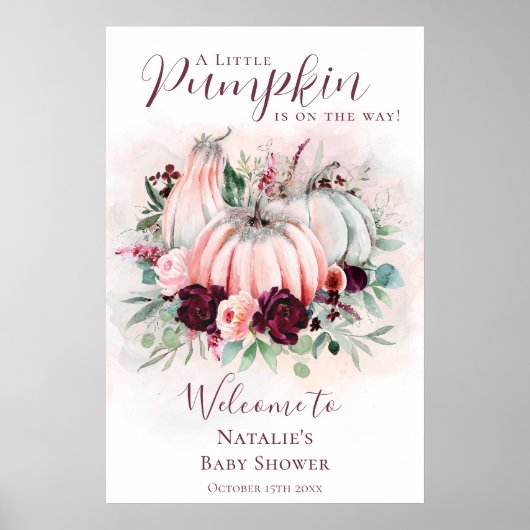 Bohoピンクカボチャ赤ちゃんシャワー歓迎サイン ポスター (正面)