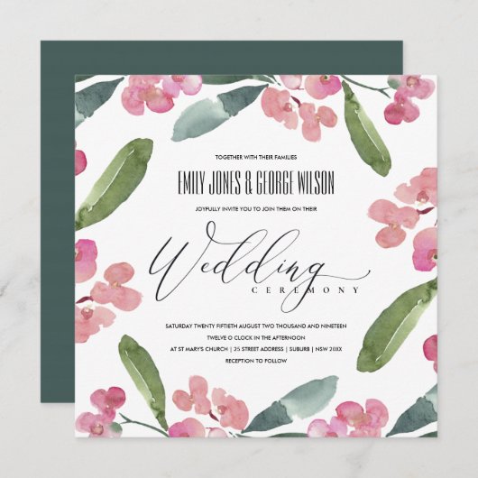 BOHOピンクキリストとげのサボテン開花フレーム結婚ズ 招待状 (正面/裏面)