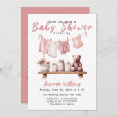 Bohoピンククロセスライン甘い赤ちゃん女の子ベビーシャワー 招待状 (正面/裏面)
