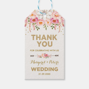 Bohoピンクゴールド花ドリームキャッチャー結婚式の好意 ギフトタグ