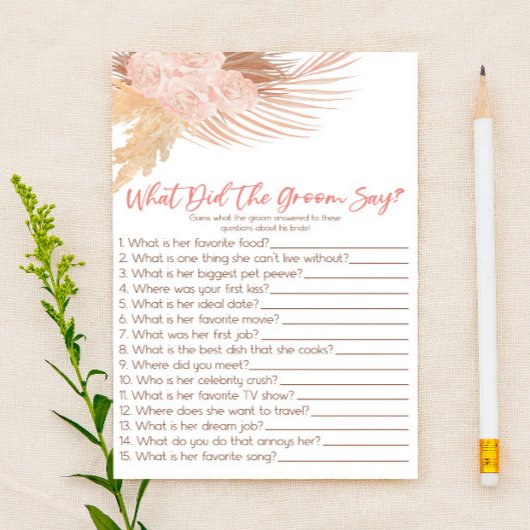 Bohoピンクザ新郎が言うブライダルシャワーゲーム 便箋