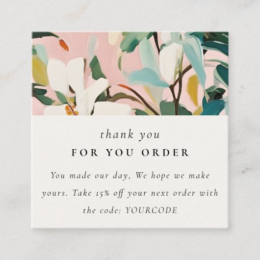 Bohoピンクティール(緑がかった色)絵を描フローラご注文ありがとうございます スクエア名刺 (正面)