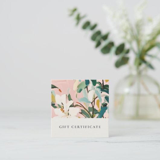 Bohoピンクティール（緑がかった色）絵を描フローラギフト証明書 スクエア名刺 (スタンド正面)