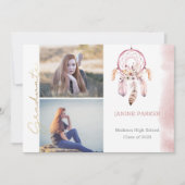Bohoピンクドリームキャッチャーあなたの写真を追加します卒業 案内状 (正面)