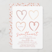 Bohoピンクハートスウィートバーチャルベビーシャワー 招待状 (正面/裏面)