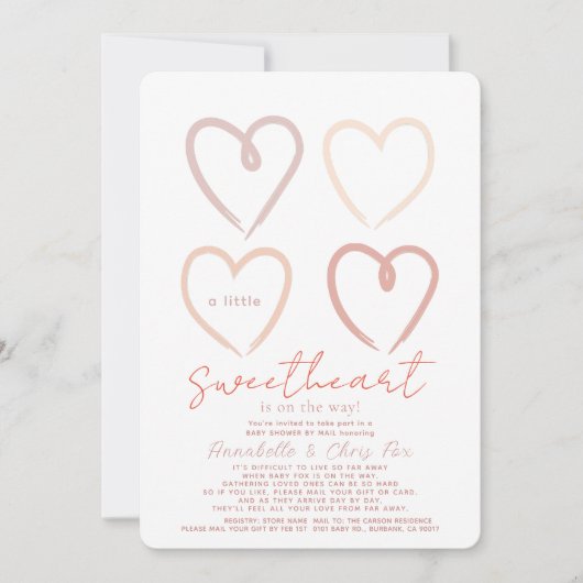 Bohoピンクハートスウィートベビーシャワーbyメール 招待状 (正面)