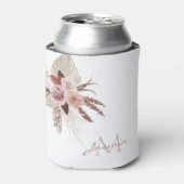 Bohoピンクパンパスグラスドライフラワーズモノグラム 缶クーラー (缶正面)