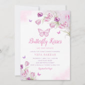 Bohoピンクパープルフローラバタフライガールベビーシャワー 招待状 (正面)
