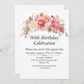 Bohoピンクピーチフローラ緑60thカスタマイズ 招待状 (正面/裏面)